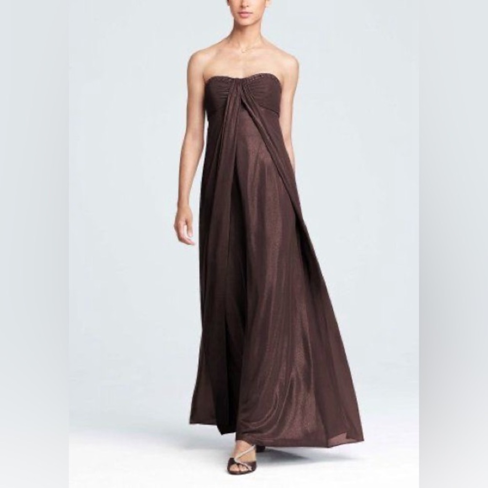 NWT David’s Bridal Fog Foil Split Front A-Line Dress Beading Truffl Size 22